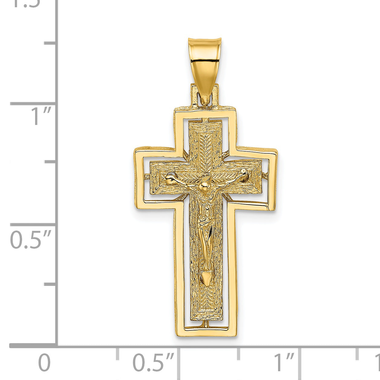 14K Textured Crucifix with Frame Charm