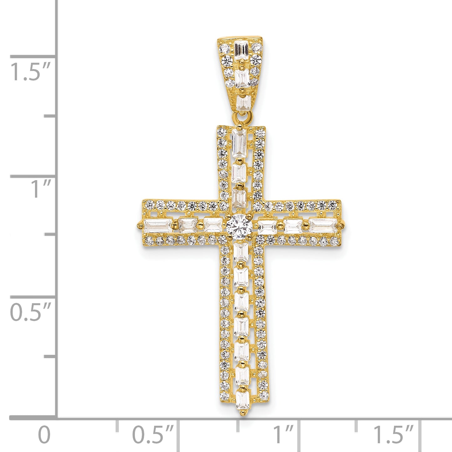 Sterling Silver Gold-tone CZ Latin Cross Pendant