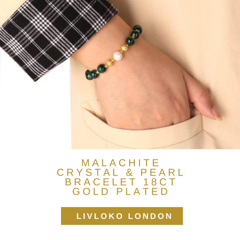 Malachite Crystal & Pearl Bracelet 18ct Gold Plated