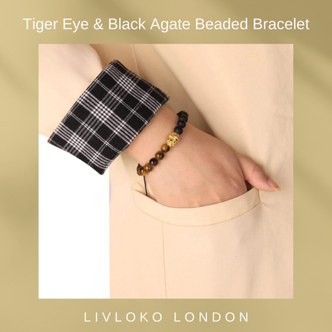 Tiger Eye & Black Agate Beaded Bracelet