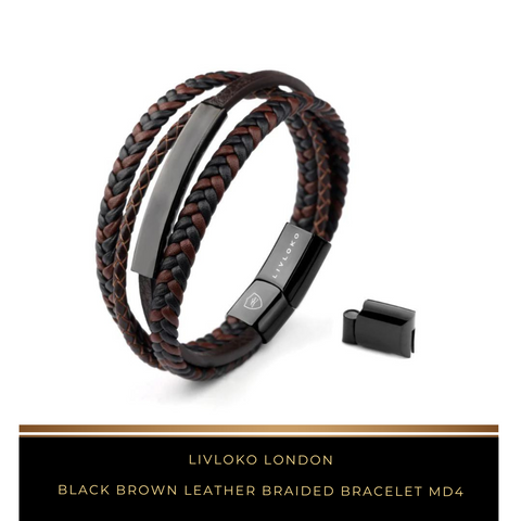 Black Brown Leather Braided Bracelet MD4