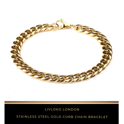 Stainless Steel Gold Curb Chain Bracelet