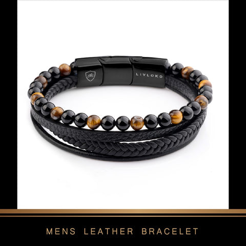mens leather multi layer bracelet