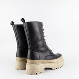 Carly Black /Beige Leather Combat Boots