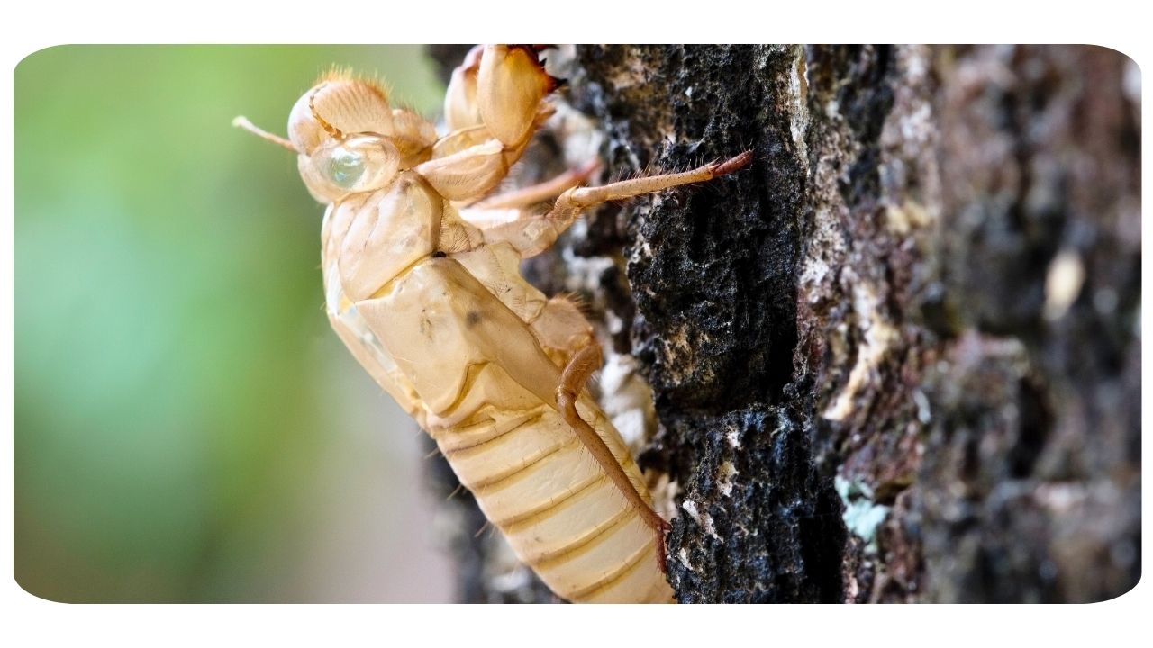 Cicada Shell on Tree upclose - On The Grow