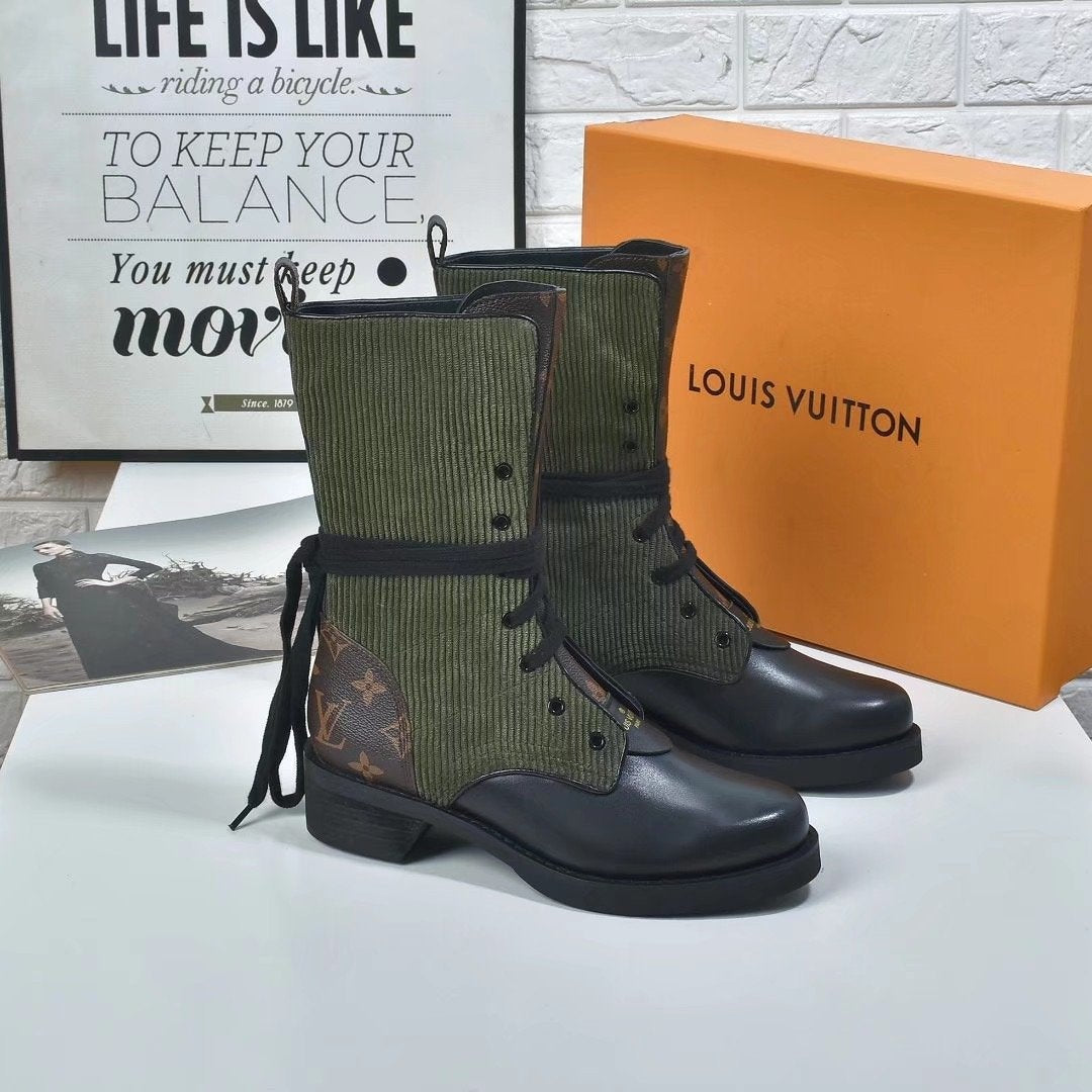 LV Louis Vuitton Trending Women's Black Leather Side Zip Lac
