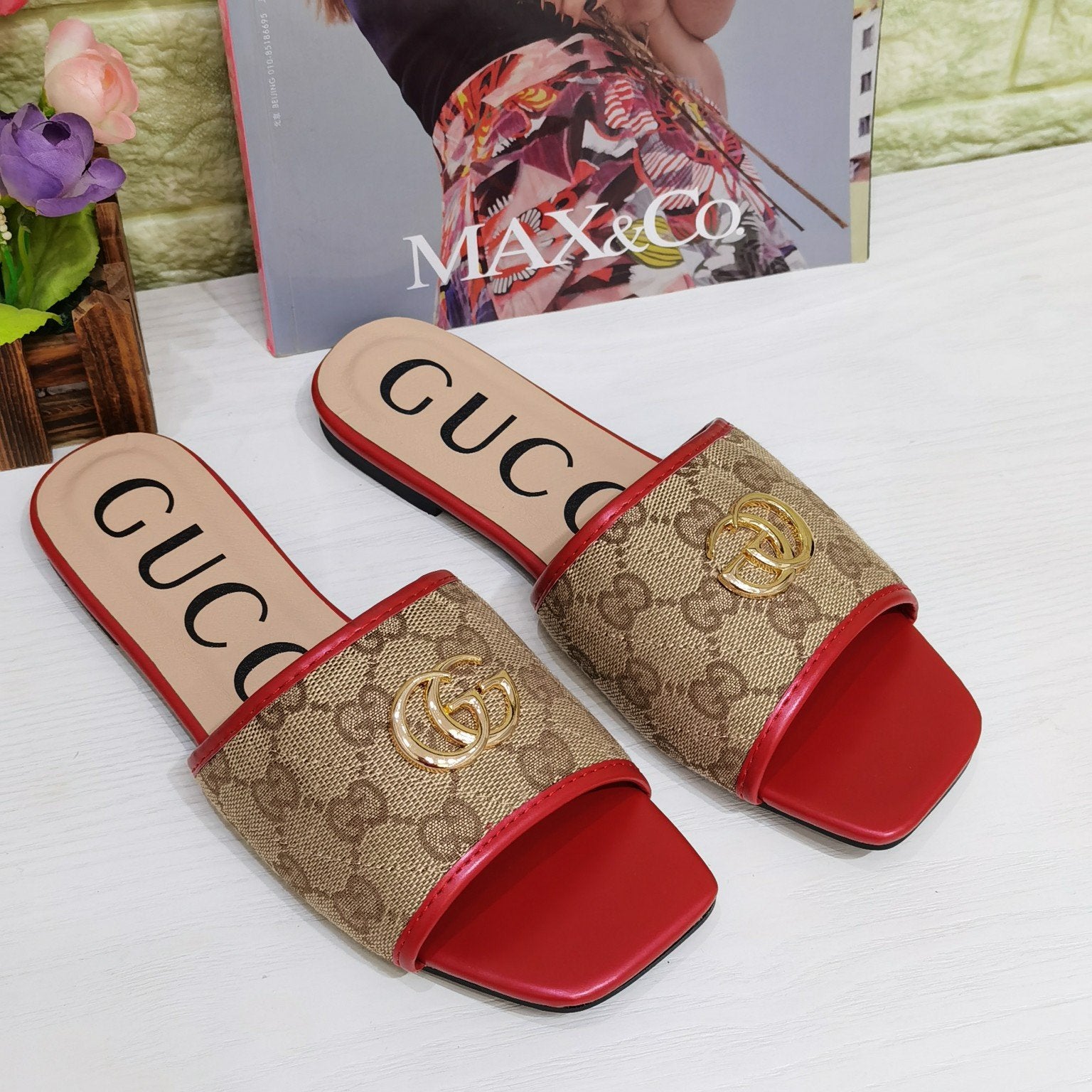 GG stitching color printing letters ladies casual sandals slippe