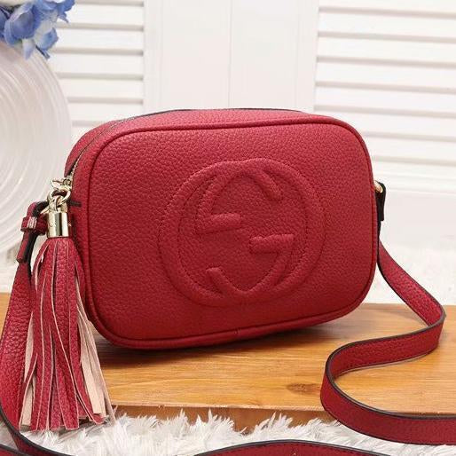 G GG solid color embossed letters zipper cosmetic bag shoulder bag messenger bag classic belt 2 Red