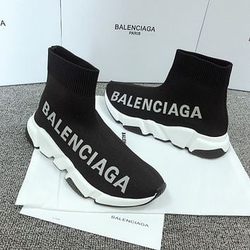 Balenciaga Trending Womens Black Leather Side Zip Lace-up Ankle 