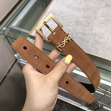 ysl womens mens fashion smooth buckle belt leather belt monogram