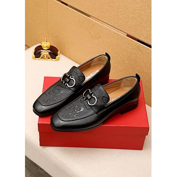Ferragamo Mens Dress Leather New Fashion Flat Slip on Shoes 0621