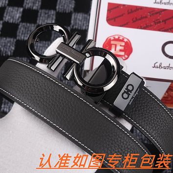 Ferragamo Womens Mens Fashion Smooth Buckle Belt Leather Belt Monogram Leather Belt-10