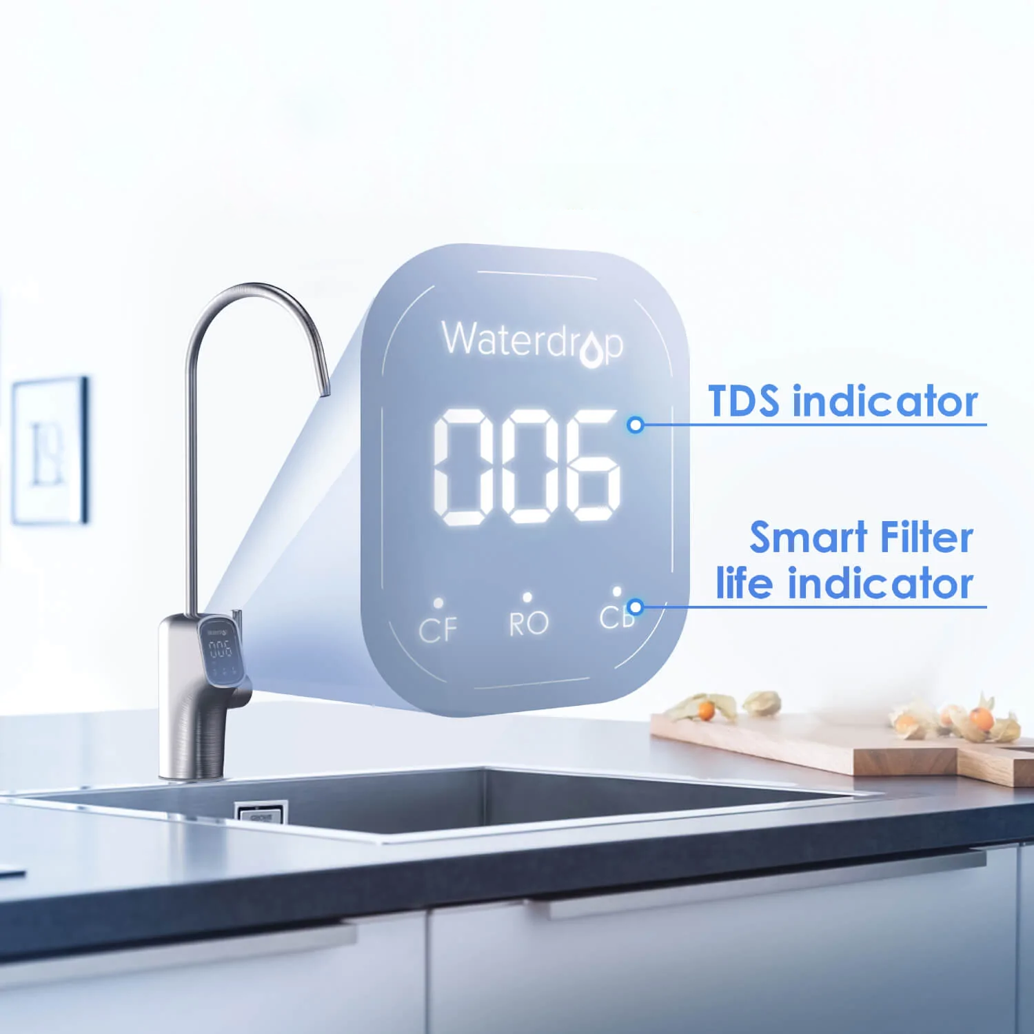 Filter life indication on smart faucet