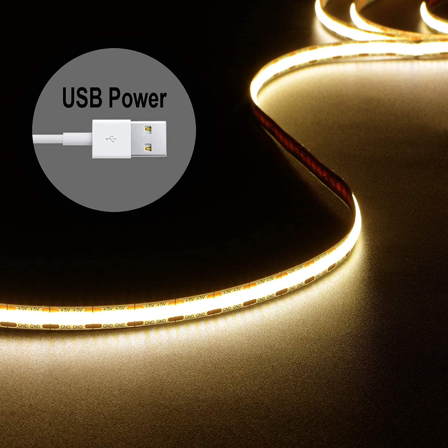 LED Strip Lights USB Powered, 1.5m/4.9ft COB LED Strip Light 1200lm - Dephen