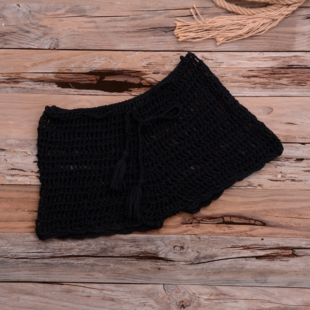 crochet hollow out tassel  set black bottom / one size
