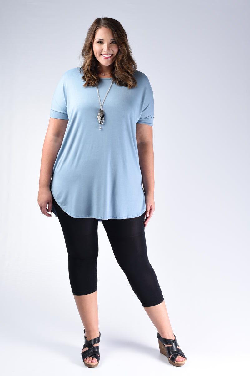 Solid Dusty Blue Tunic Top – www.mycurvystore.com - Curvy Boutique