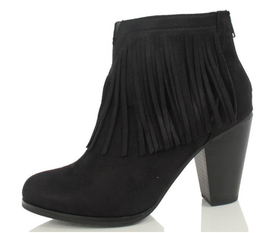 black booties with fringe