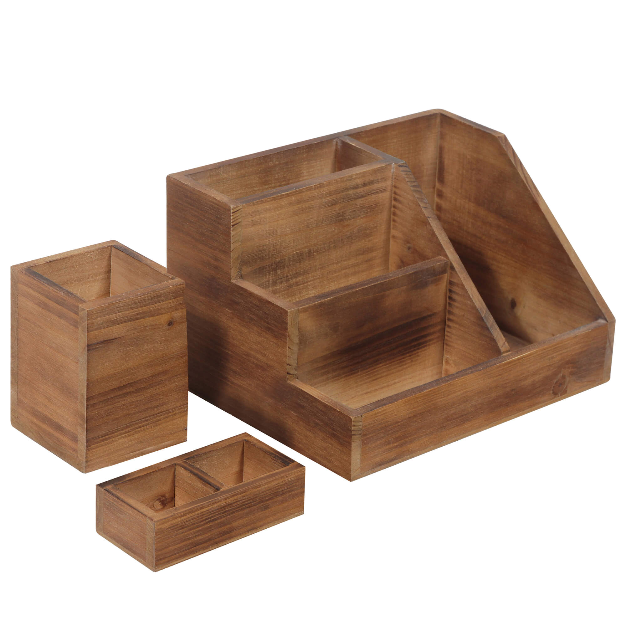 3 Piece Rustic Desk Organizer Set - Rustic Brown