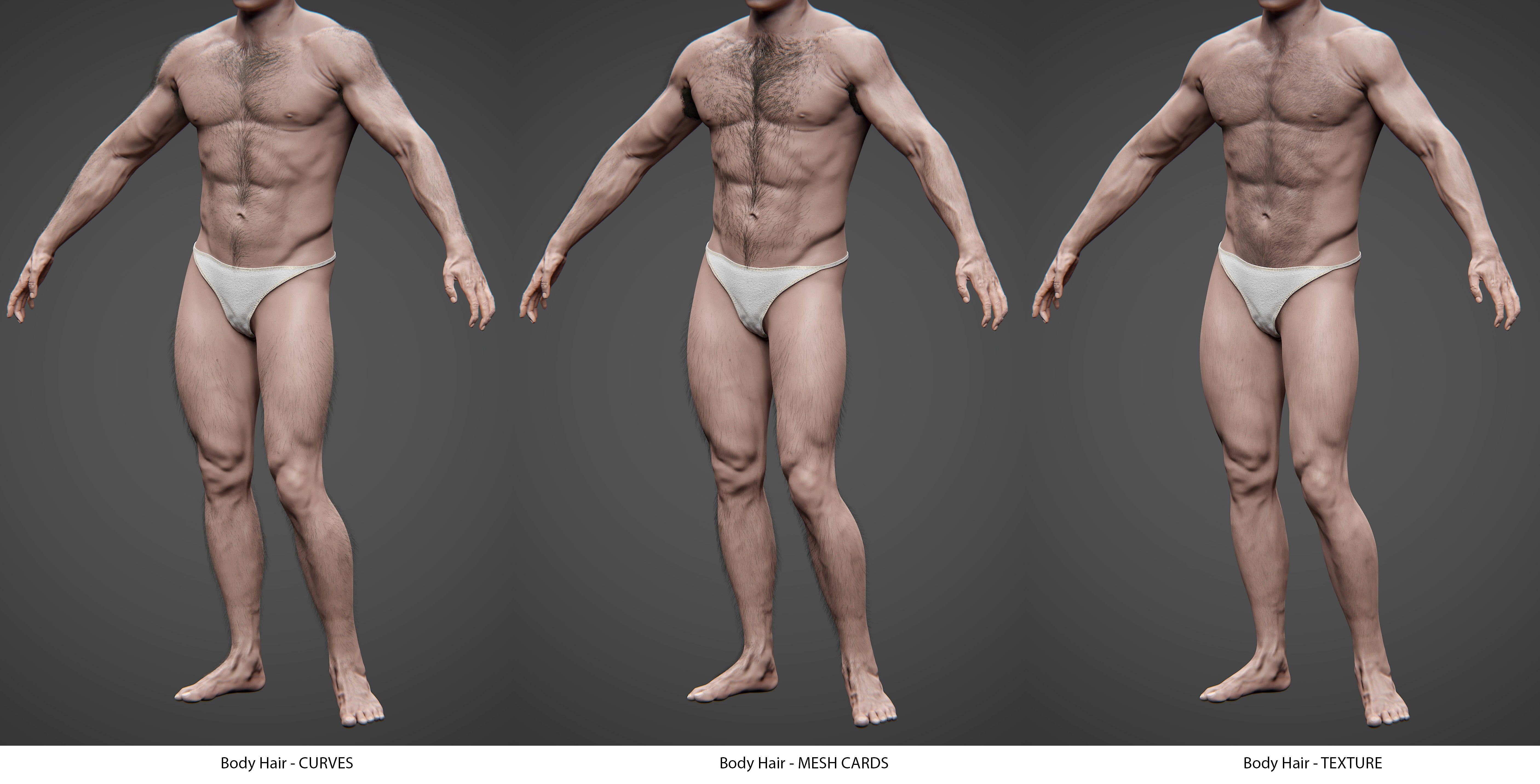 Transhuman4Blender body hair curves vs mesh vs texture