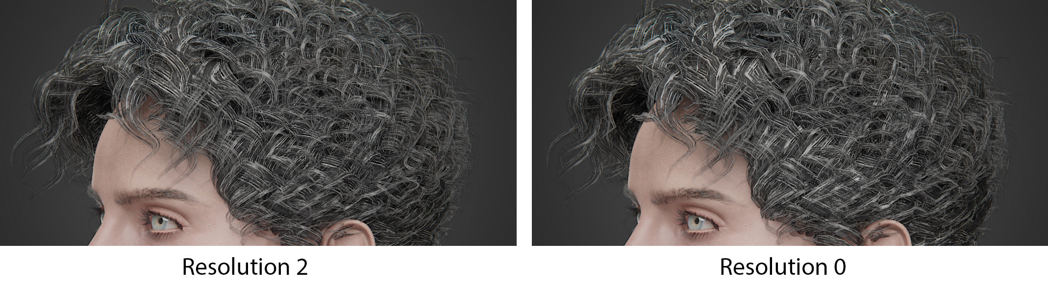 Transhuman4Blender mesh hair resolution comparison