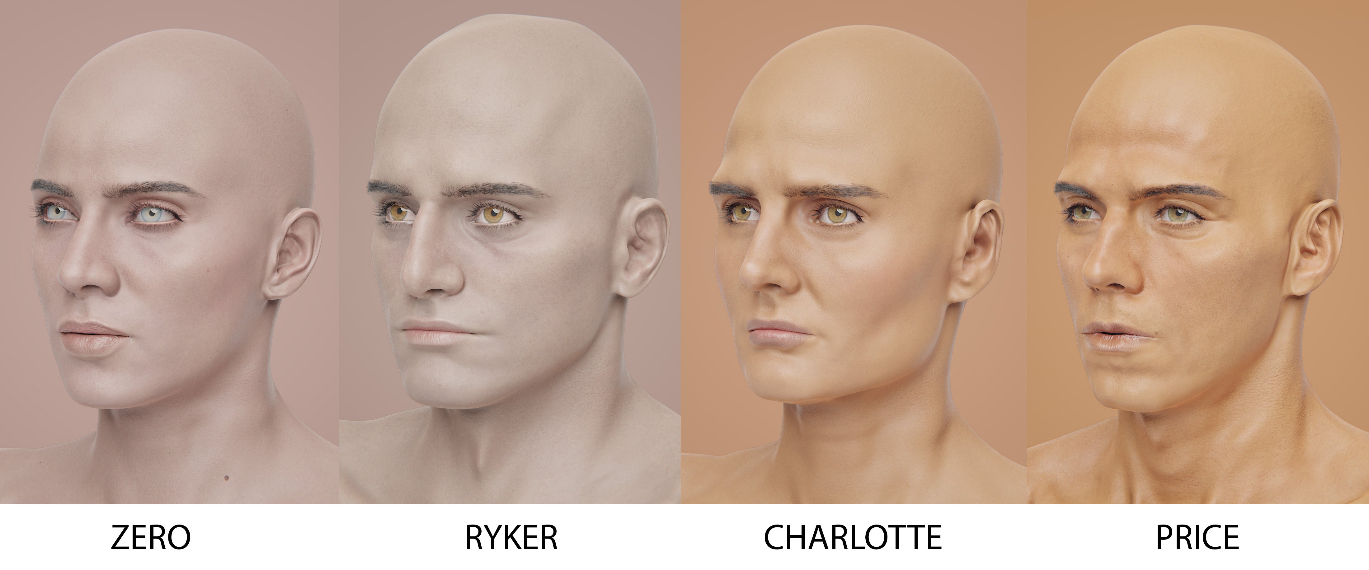 Transhuman4Blender example personas with their own displacement