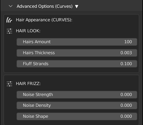 Transhuman4Blender advanced option for curve hair