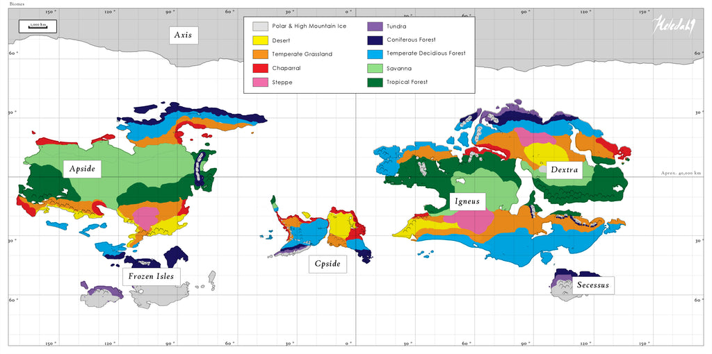 World map design biomes for Cpside, by Heledahn