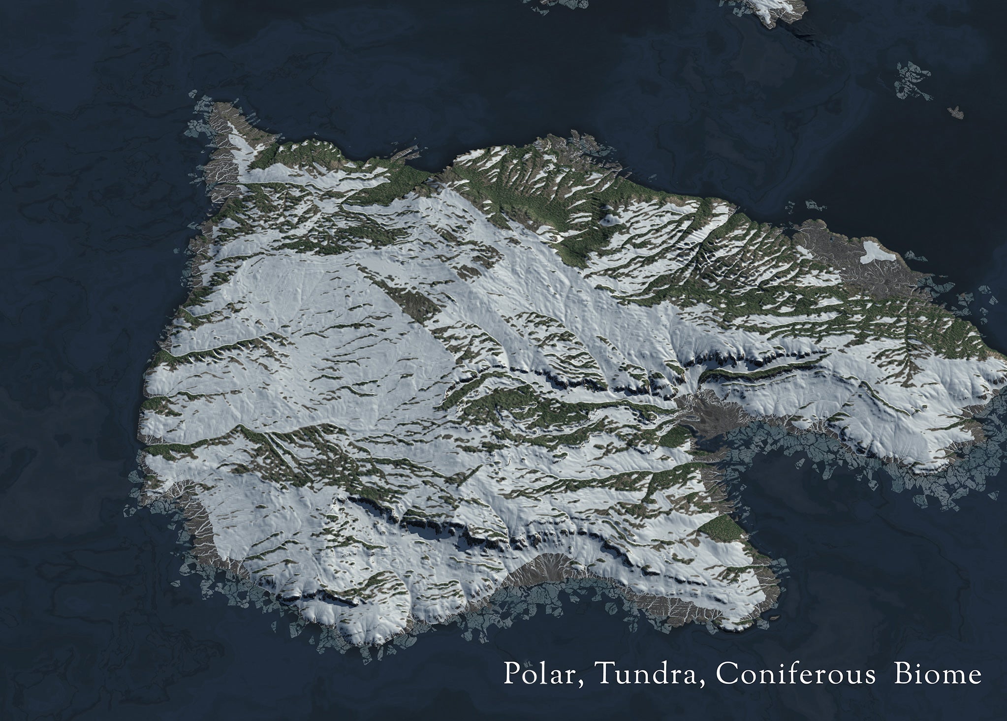 Terrain generation with polar and tundra biomes done in Gaea