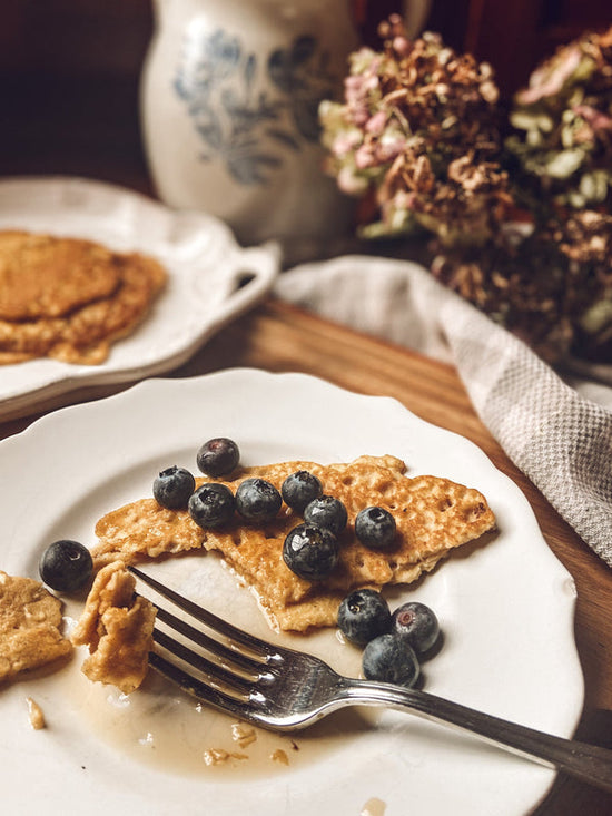 sourdough crepes with blueberry and syrup