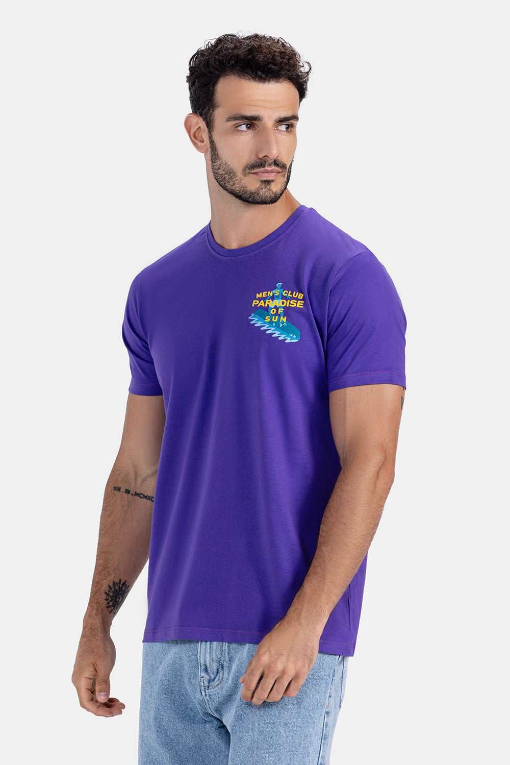 Purple Back Printed Crew Neck T-shirt