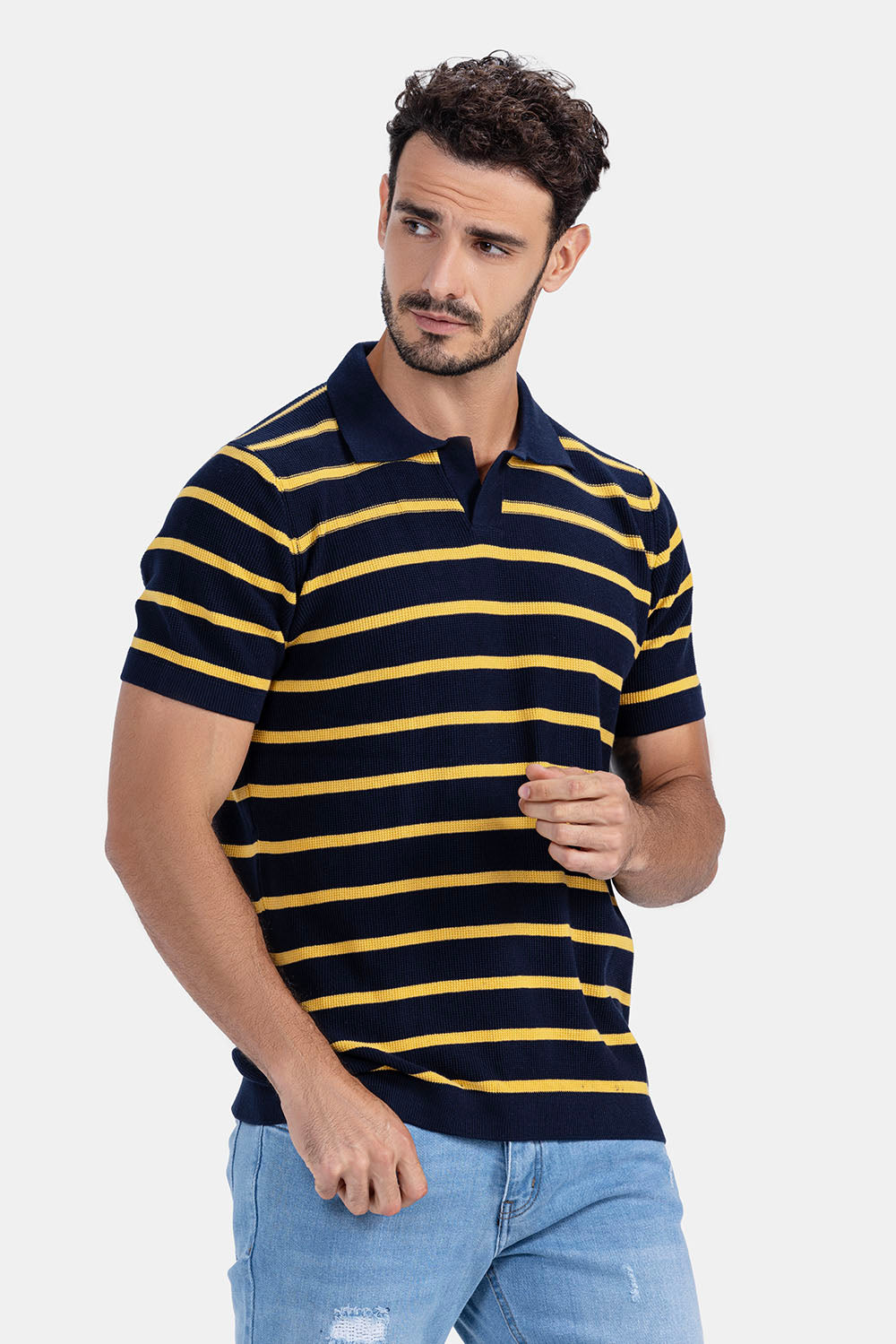 Navy Knitted Polo Shirt