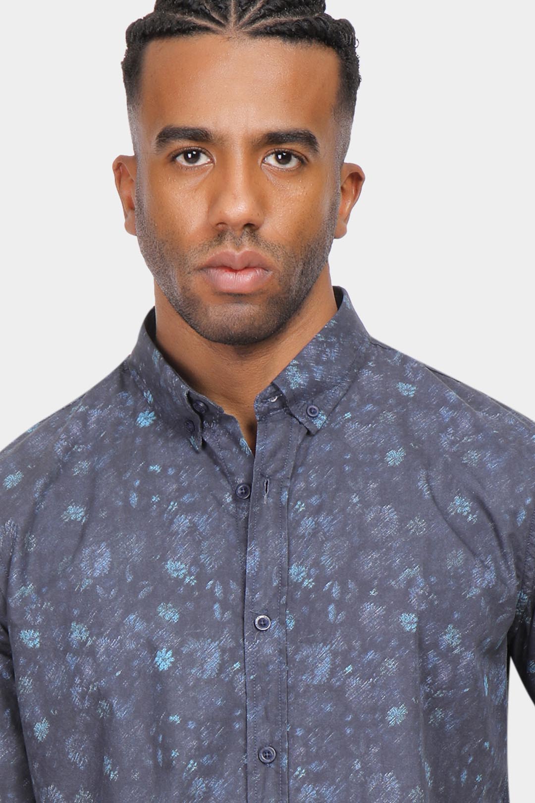 Navy Printed Slim Fit Shirt