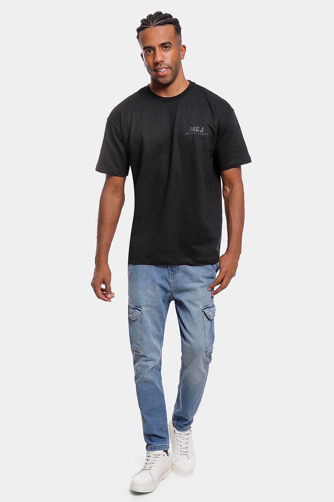 Black Printed Crew Neck Over Size T-Shirt