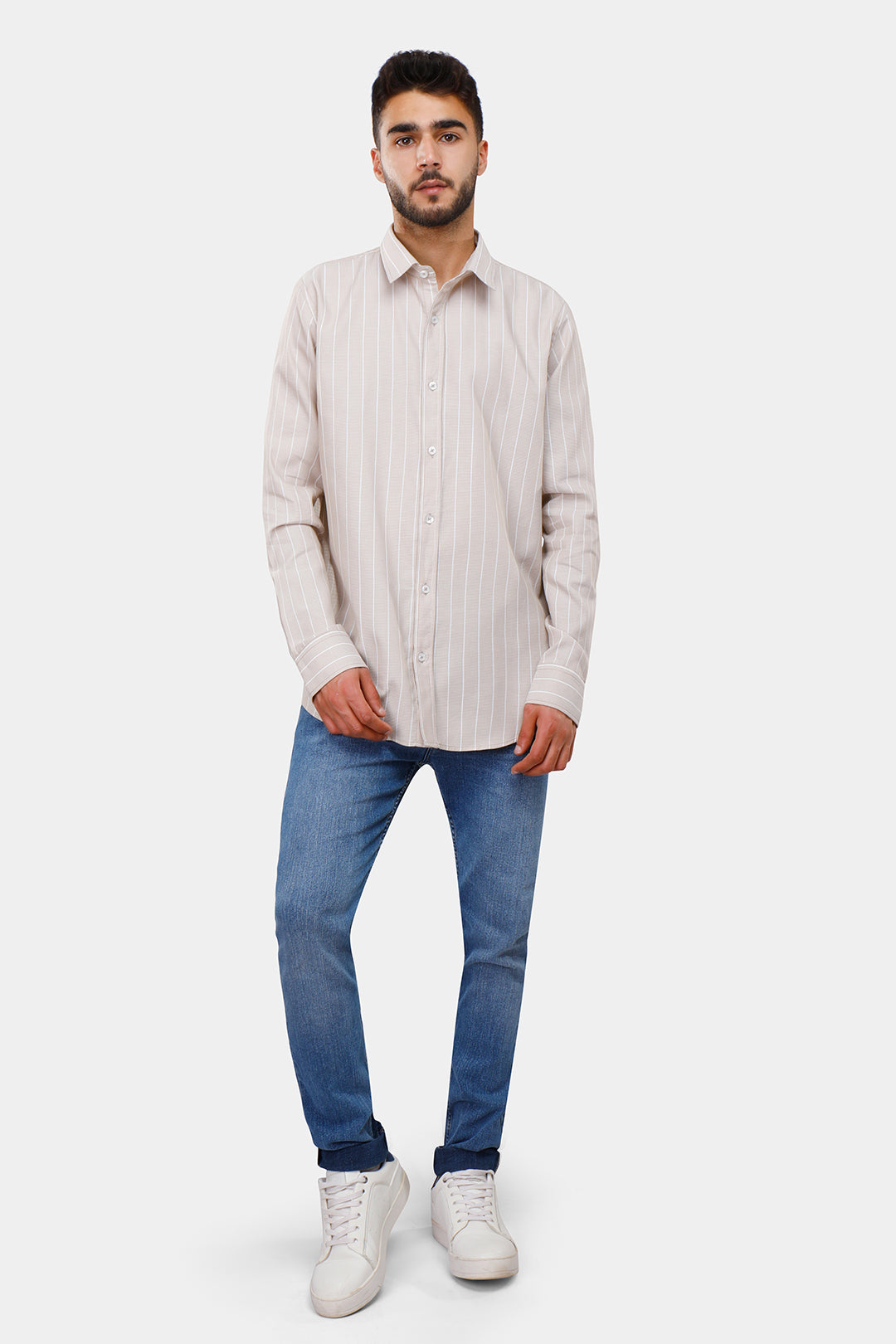 Beige Striped Slim Fit Shirt