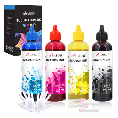 A-SUB 480ML Sublimation Ink Refill Compatible with ET-2720 ET-2760 ET-4760  ET-2800 ET-2803 ET-2850 ET-3760 WF-2830 WF-7710 Inkjet Printers for Heat