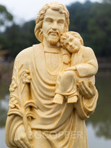 Limited edition：20" Southern European boxwood  Statue of St Joseph and Child Jesus