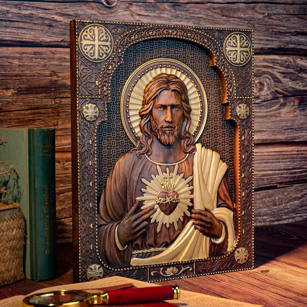 Our Lord Jesus Sacred Heart Wood Carving - Christian Catholic ...