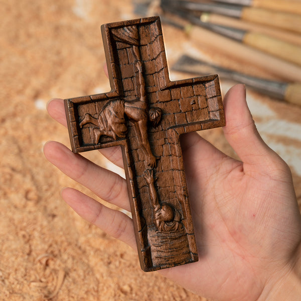 Wooden brown carved cross necklace Gabriel