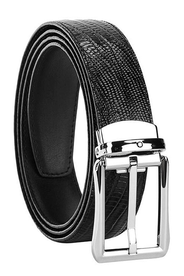 Montblanc Belt Horseshoe Buckle 30mm Reversible Leather Black Blue - Black