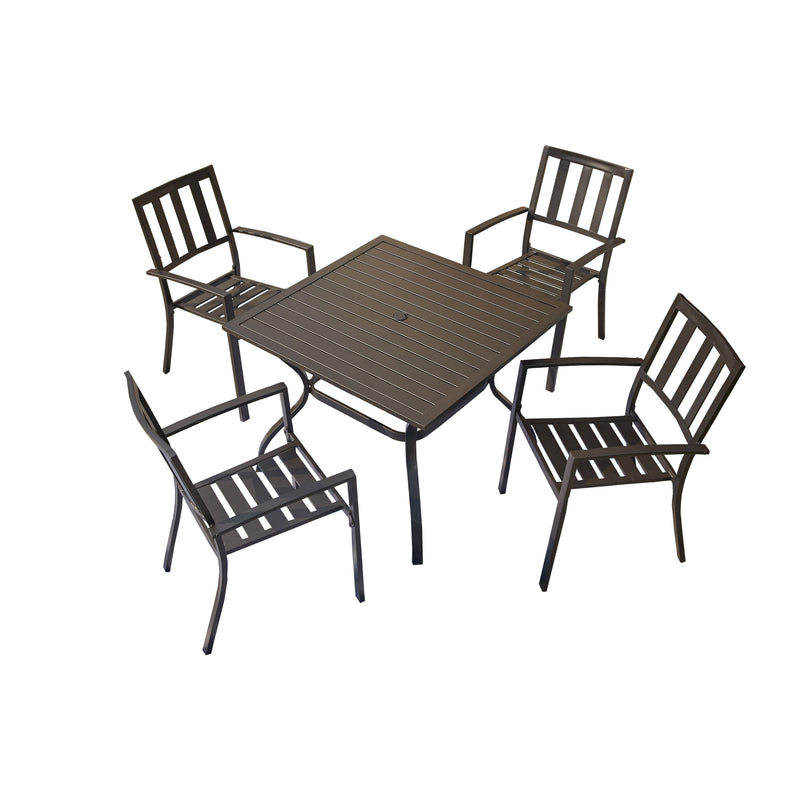 Hanover Lavallette 5-Piece Steel Outdoor Dining Set with Silver Linings  Cushions, 4 Swivel Chairs, Table, Umbrella, Base-LAVDN5PCBR-SLV-SU - The  Home Depot