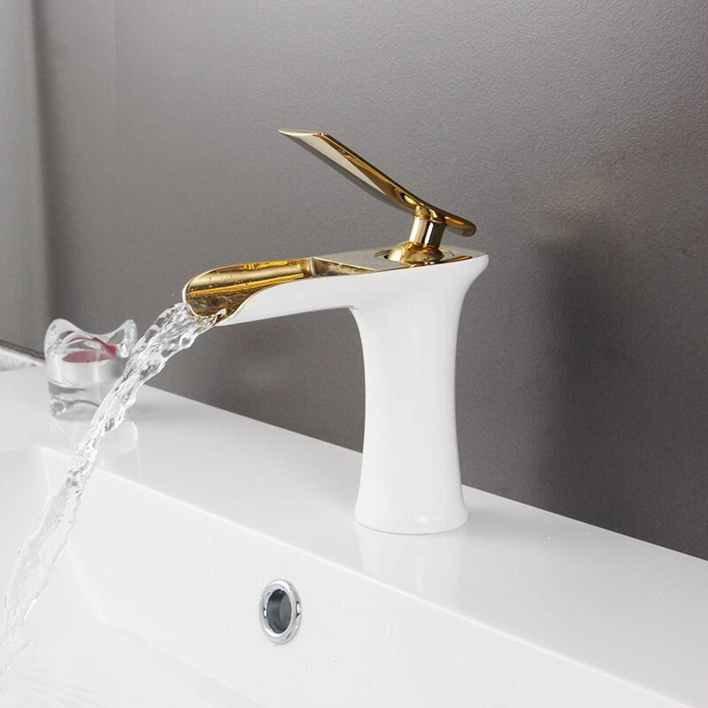 white handle bathroom sink faucet