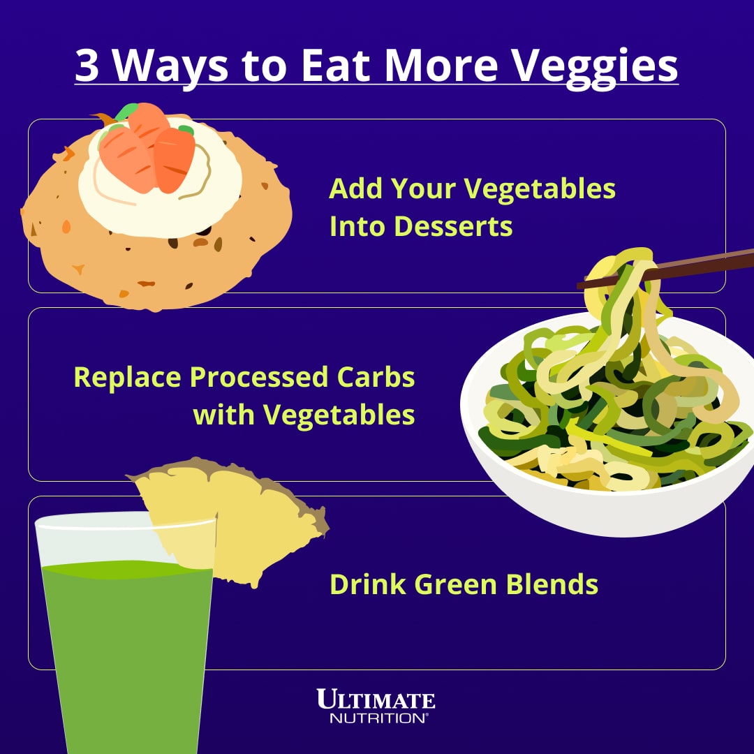 3 ways to eat more vegetables infographic by ultimate nutrition