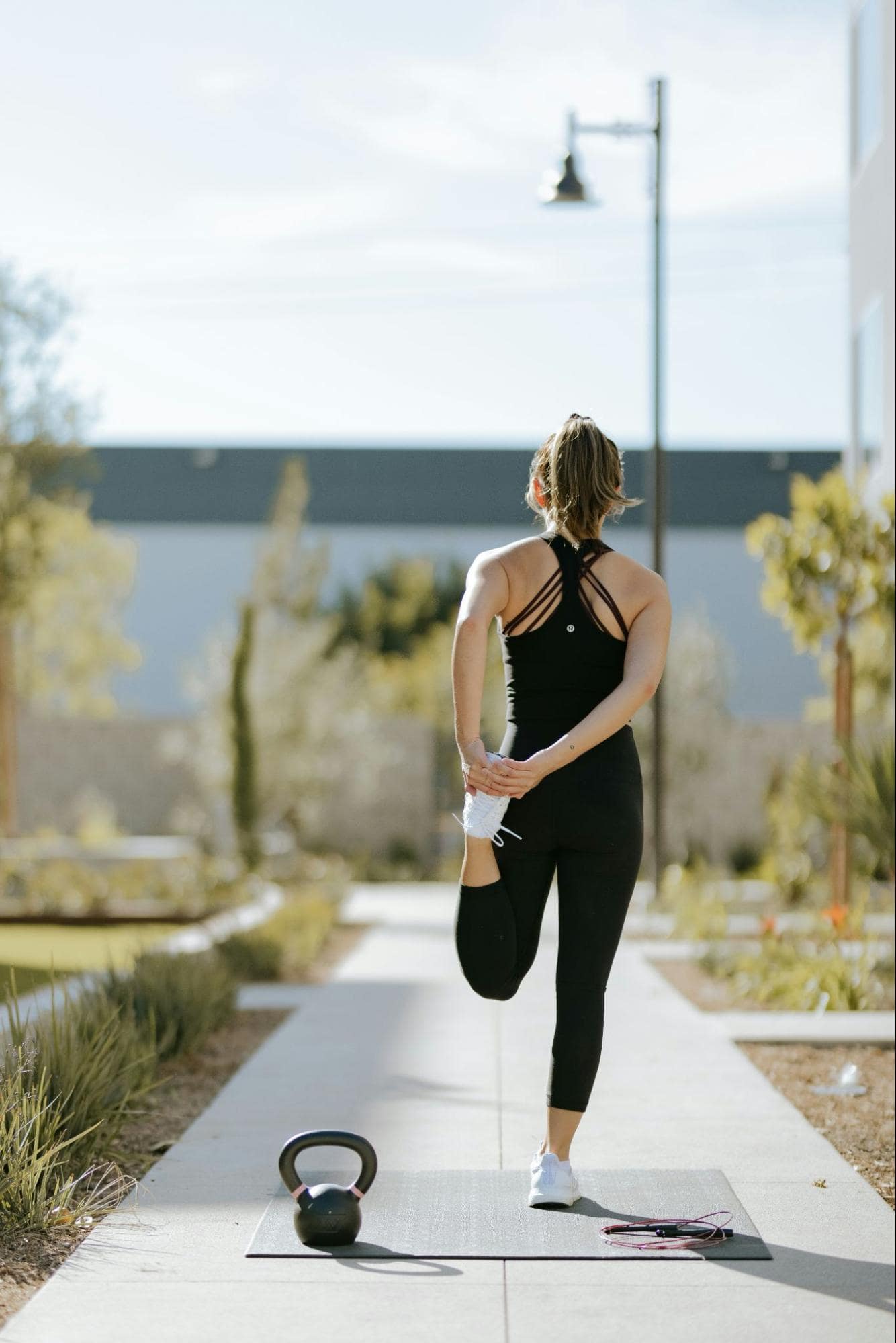 A woman stretching