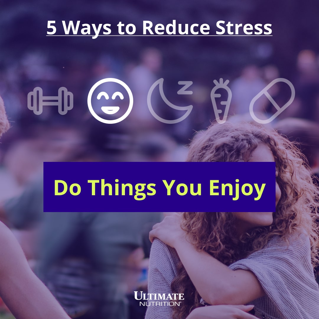 5 ways to reduce stress infographic by Ultimate Nutrition