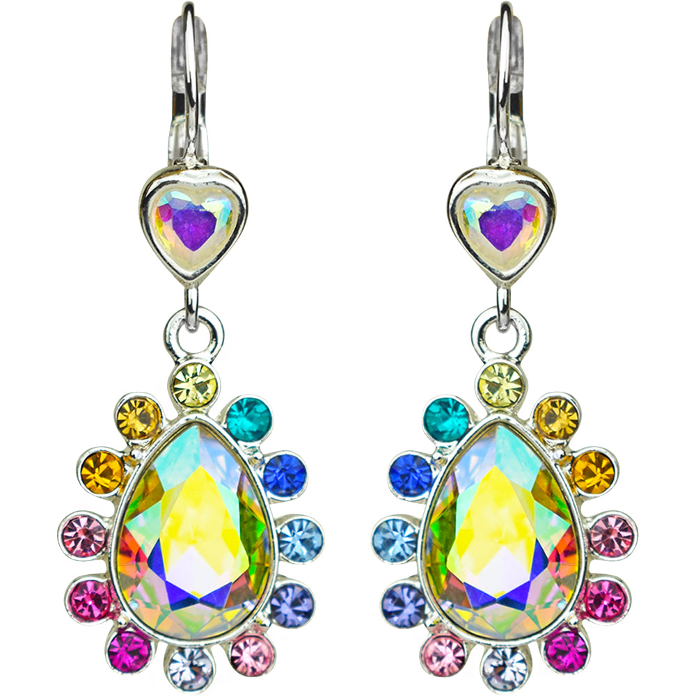 Rainbow Bridge Forever Loved Teardrop Leverback Earrings (Sterling Silvertone)