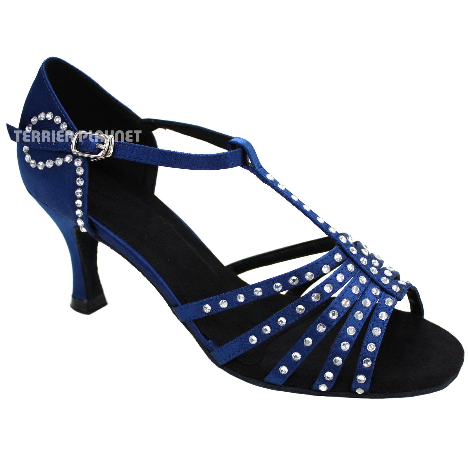 Blue Women Rhinestone Dance Shoes Q39 