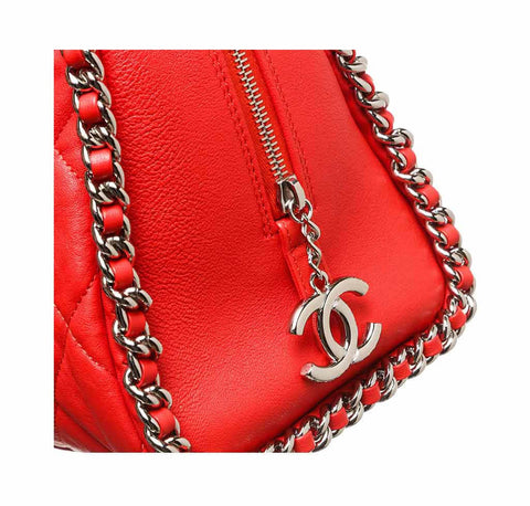 Chanel Red Quilted Bowler Bag