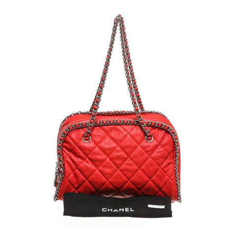 Chanel Red Quilted Bowler Bag