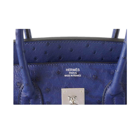 Dark Blue Ostrich Leather Bag of Unusual Shape Made Exotic 