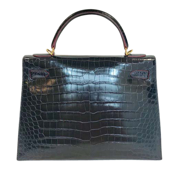 Hermès Kelly Sellier 32cm Bleu Marine Porosus Crocodile Bag GHW | Baghunter